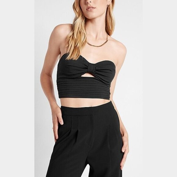 Express Black Ex Cut Out Ruched Tube Top SZ L - NWT - Picture 2 of 13